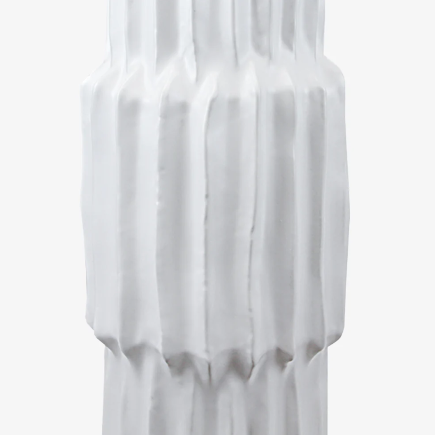 29.5”H X 8.5”D X 6.25” OPEN WHITE CERAMIC FLUTE GLAZE POT VASE