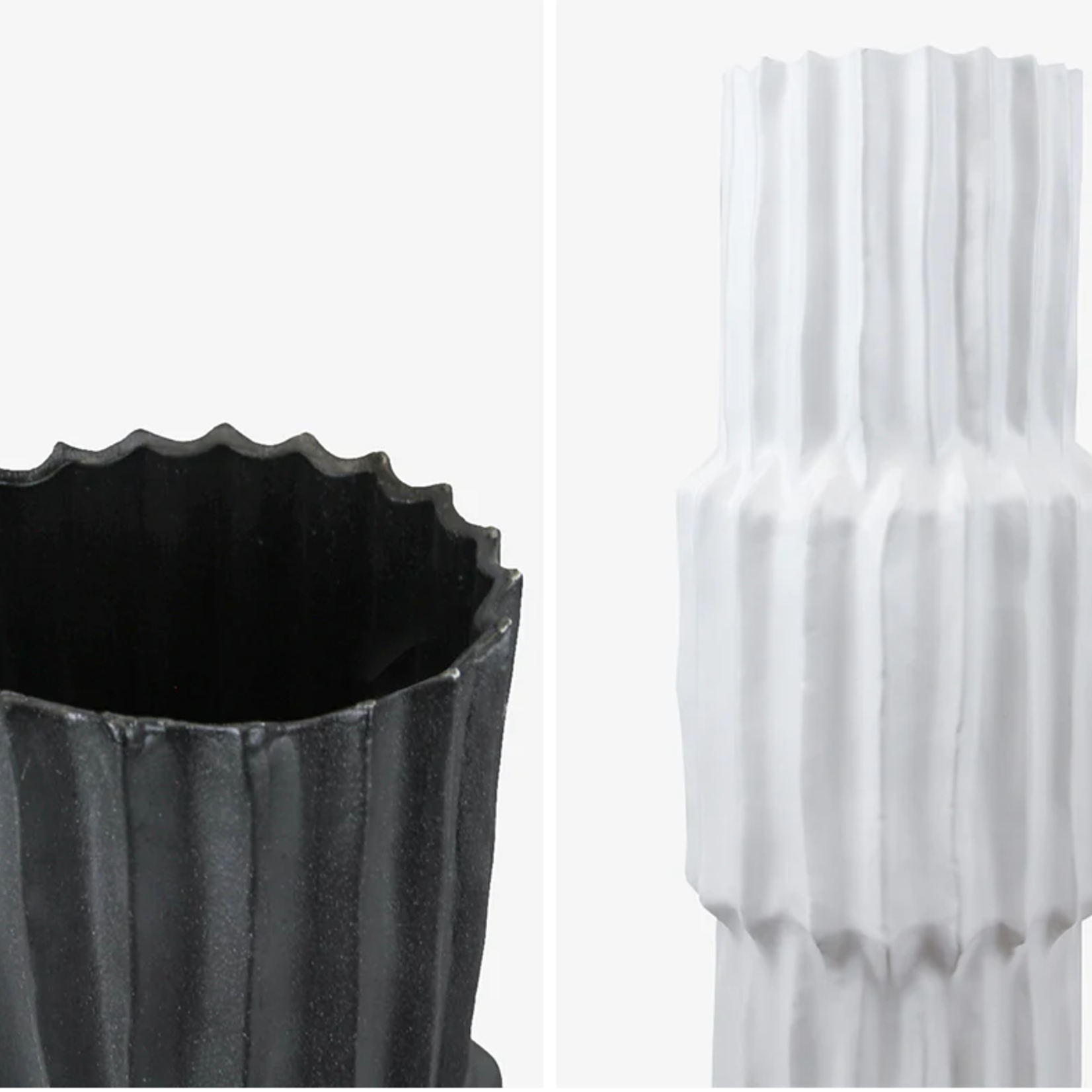 29.5”H X 8.5”D X 6.25” OPEN WHITE CERAMIC FLUTE GLAZE POT VASE