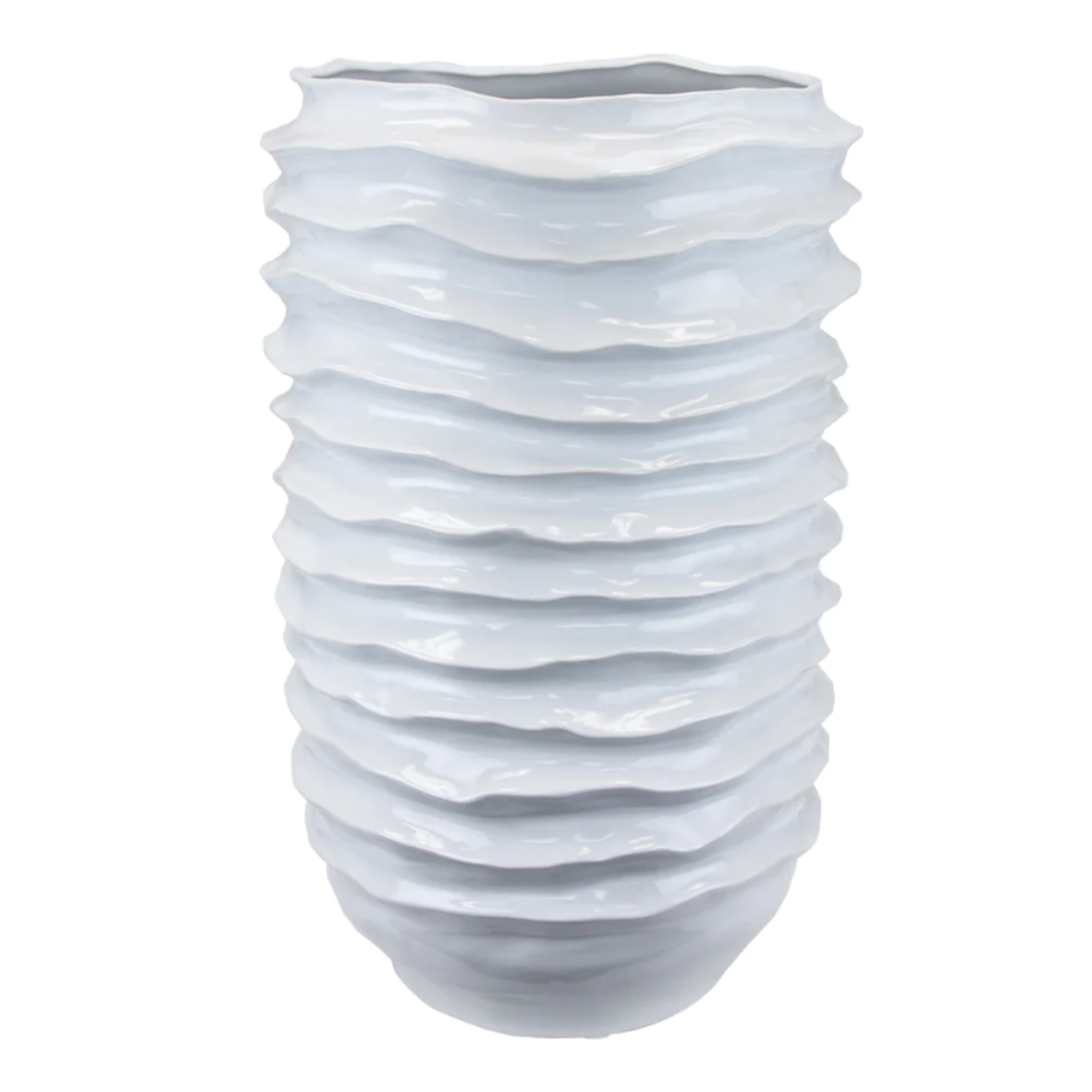 22.25”H X 14” MATTE WHITE CERAMIC TORNADO VASE