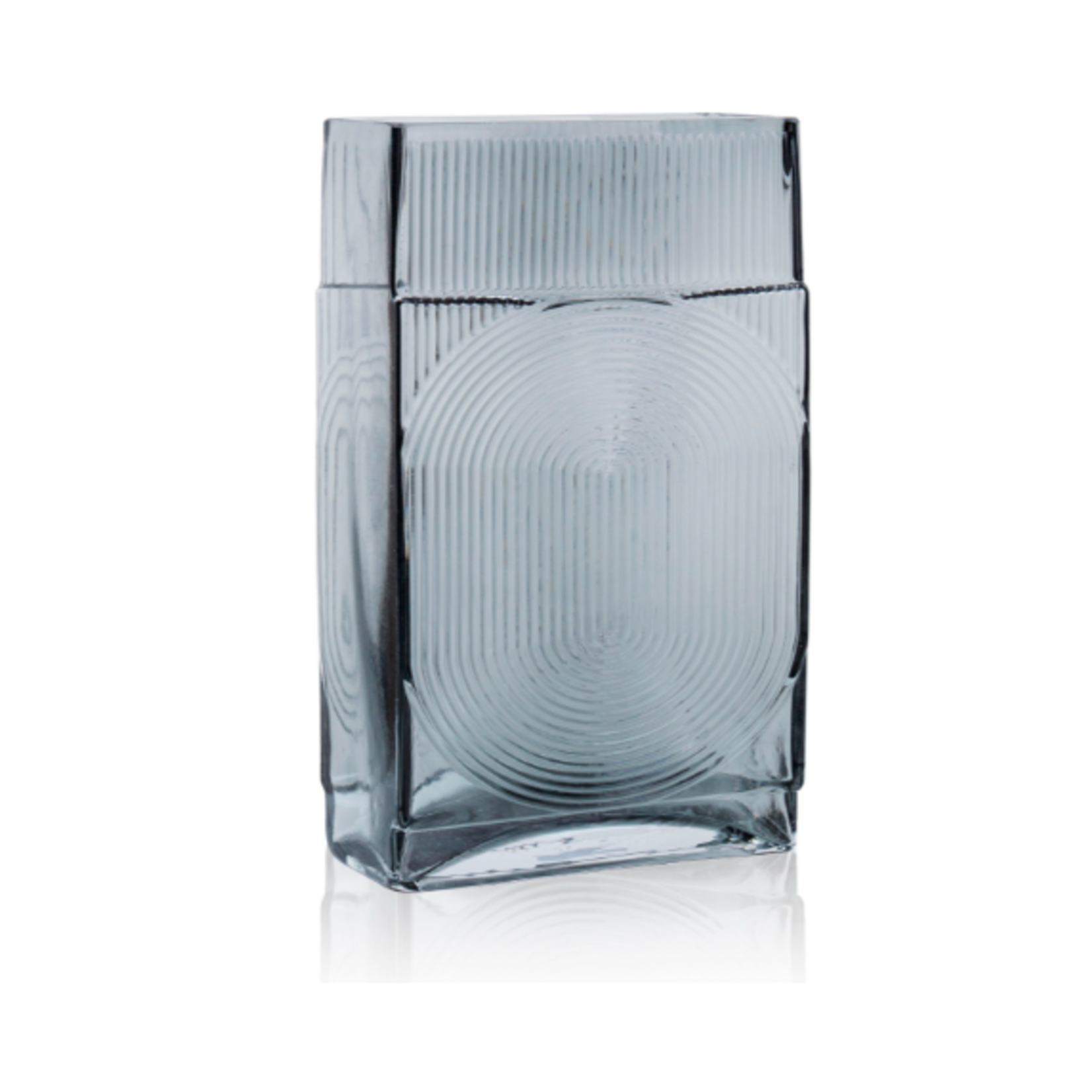 50% off was $20 now $10. 9”h x 2.75” x 6” GREY GLASS RIBBED/FLUTED RECTANGLE