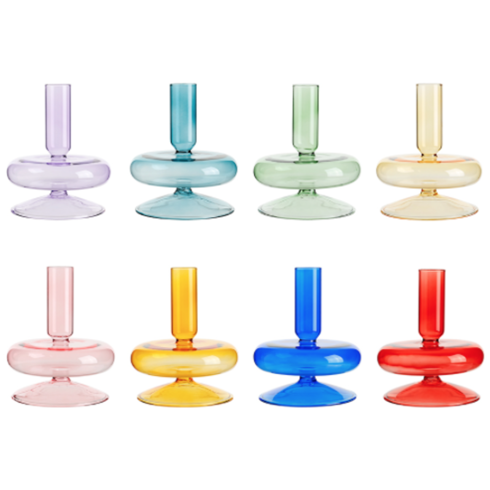 5”H X 4” GLASS TAPER CANDLE HOLDER, CAN ALSO BE USED AS A BUD VASE (PRICE PER EACH, BOX HAS ASSORTMENT)
