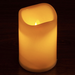 3" X 4.5" LED PILLAR IVORY FLICKERING CANDLE, NEEDS BATTERY