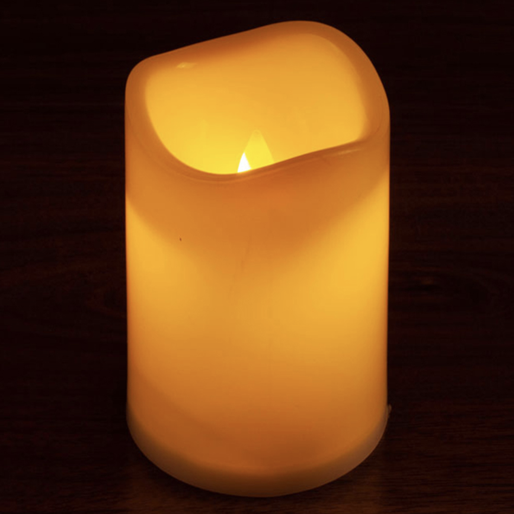 3" X 4.5" LED PILLAR IVORY FLICKERING CANDLE, NEEDS BATTERY