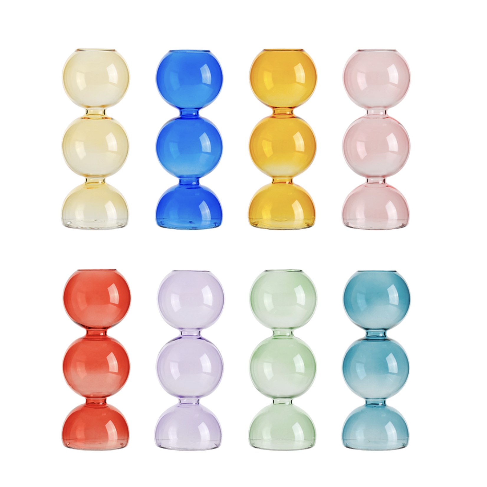 6”H X 2.5” GLASS TAPER CANDLE HOLDER, CAN ALSO BE USED AS A BUD VASE (PRICE PER EACH, BOX HAS ASSORTMENT)