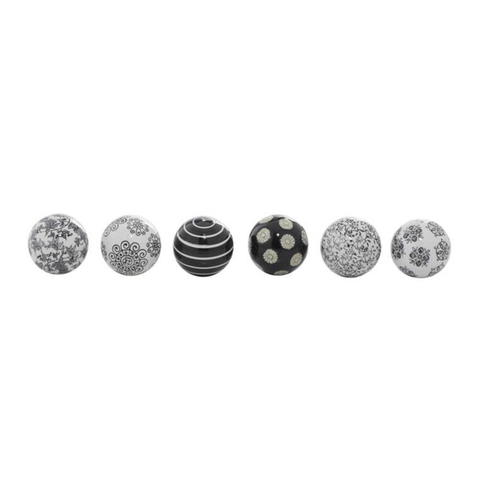 50% off was $7 now $3.50. 3”d BLACK CERAMIC HANDMADE GLOSSY DECORATIVE BALL ORBS & VASE FILLER WITH VARYING PATTERNS (price per each, box has assortment)