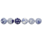 3.15”d BLUE CERAMIC FLORAL HANDMADE GLOSSY DECORATIVE BALL ORBS & VASE FILLER WITH VARYING PATTERNS (price per each, box has assortment)