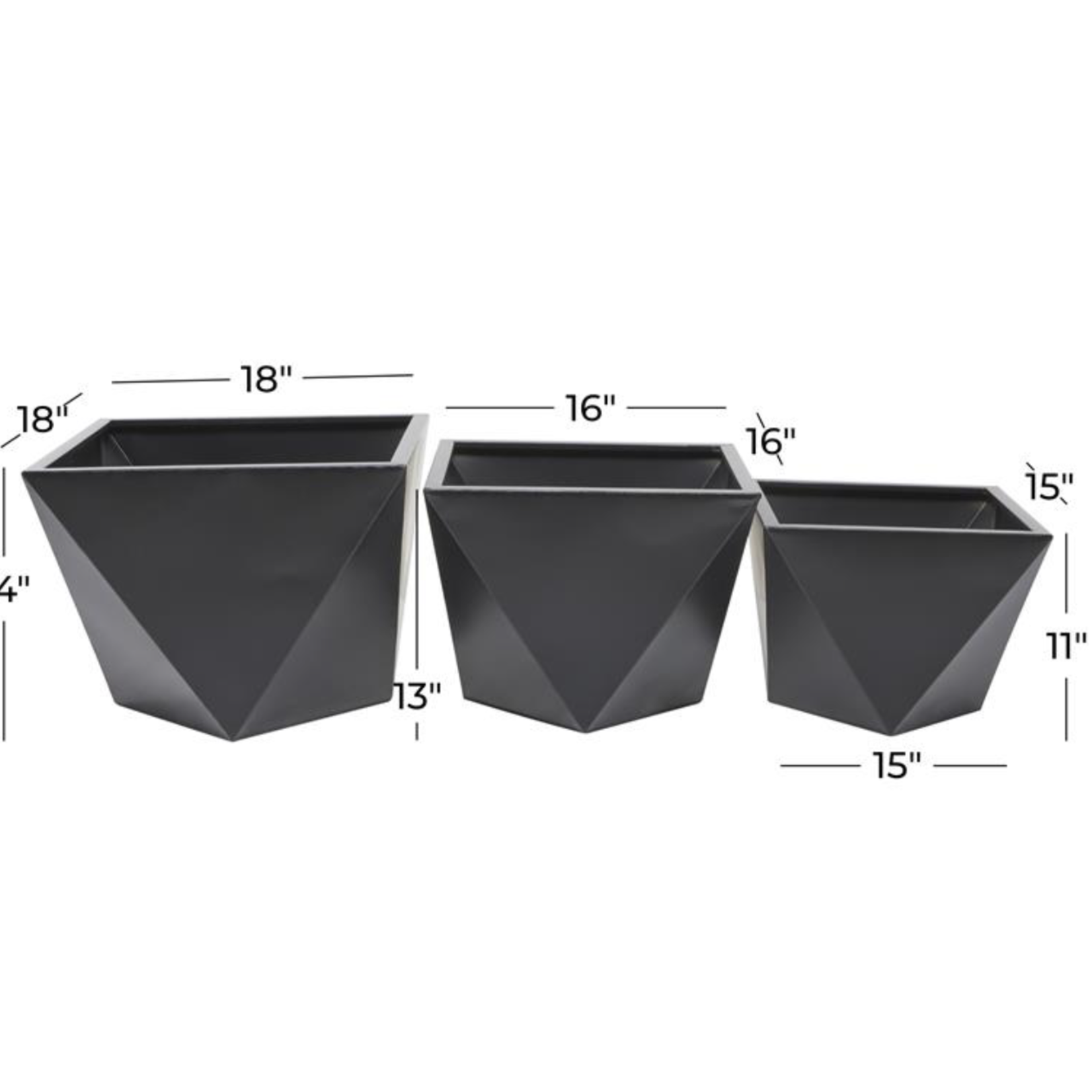 14.5”h x 18.5” LARGE BLACK METAL GEOMETRICAL INDOOR OUTDOOR PLANTER (NOT WATER TIGHT, PRICE PER SIZE, BOX HAS ASSORTMENT)