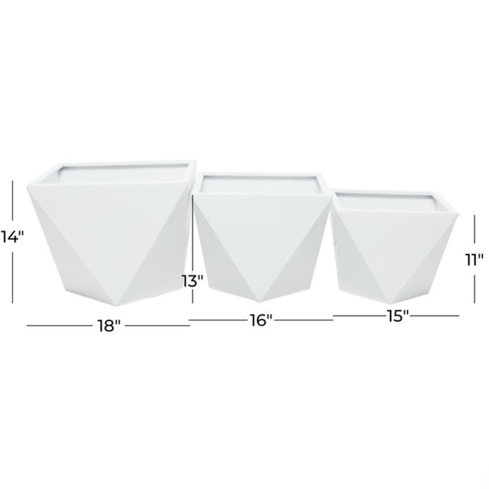 11.25”h x 14.5” SMALL WHITE METAL GEOMETRICAL INDOOR OUTDOOR PLANTER (NOT WATER TIGHT, PRICE PER SIZE, BOX HAS ASSORTMENT)