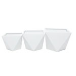 13”h x 16” MEDIUM WHITE METAL GEOMETRICAL INDOOR OUTDOOR PLANTER (NOT WATER TIGHT, PRICE PER SIZE, BOX HAS ASSORTMENT)
