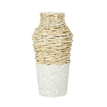 15”H X 7” SMALL BROWN SEAGRASS WOVEN VASE WITH SPECKLED BLACK AND WHITE BASES (NOT WATER TIGHT)