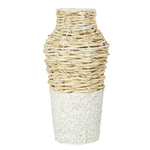 16”h x 7.75” LARGE BROWN SEAGRASS WOVEN VASE WITH SPECKLED BLACK AND WHITE BASES (NOT WATER TIGHT)