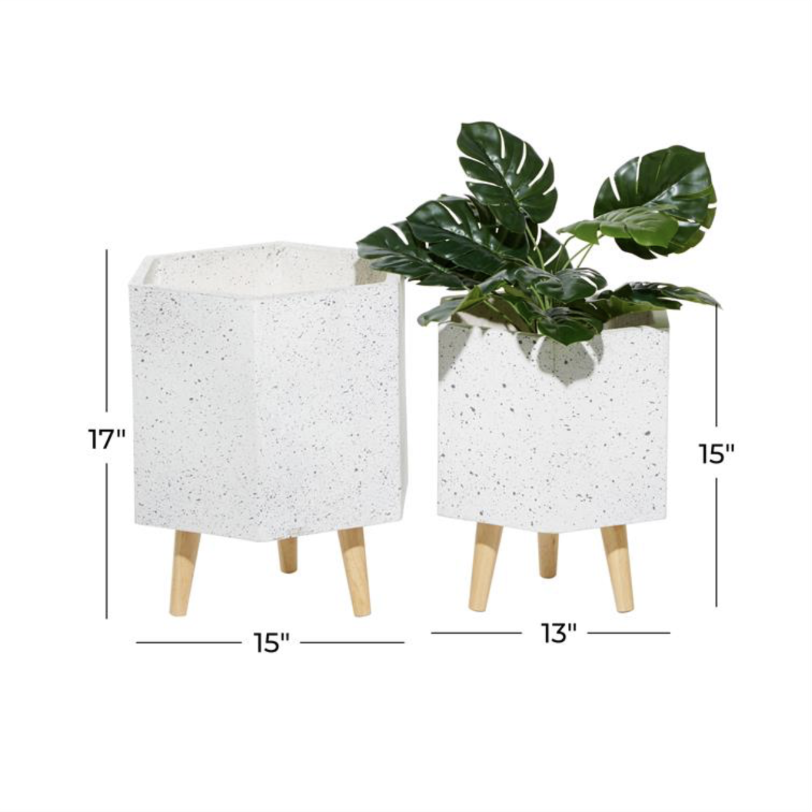 15”H X 13” X 11” SMALL WHITE HEXAGON MAGNESIUM OXIDE CONTEMPORARY PLANTER(NOT WATER TIGHT)