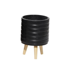 14”H X 10” SMALL BLACK MAGNESIUM OXIDE INDOOR OUTDOOR PLANTER WITH WOOD LEGS (NOT WATER TIGHT)