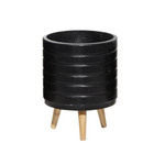 16”H X 12” MEDIUM BLACK MAGNESIUM OXIDE INDOOR OUTDOOR PLANTER WITH WOOD LEGS (NOT WATER TIGHT)