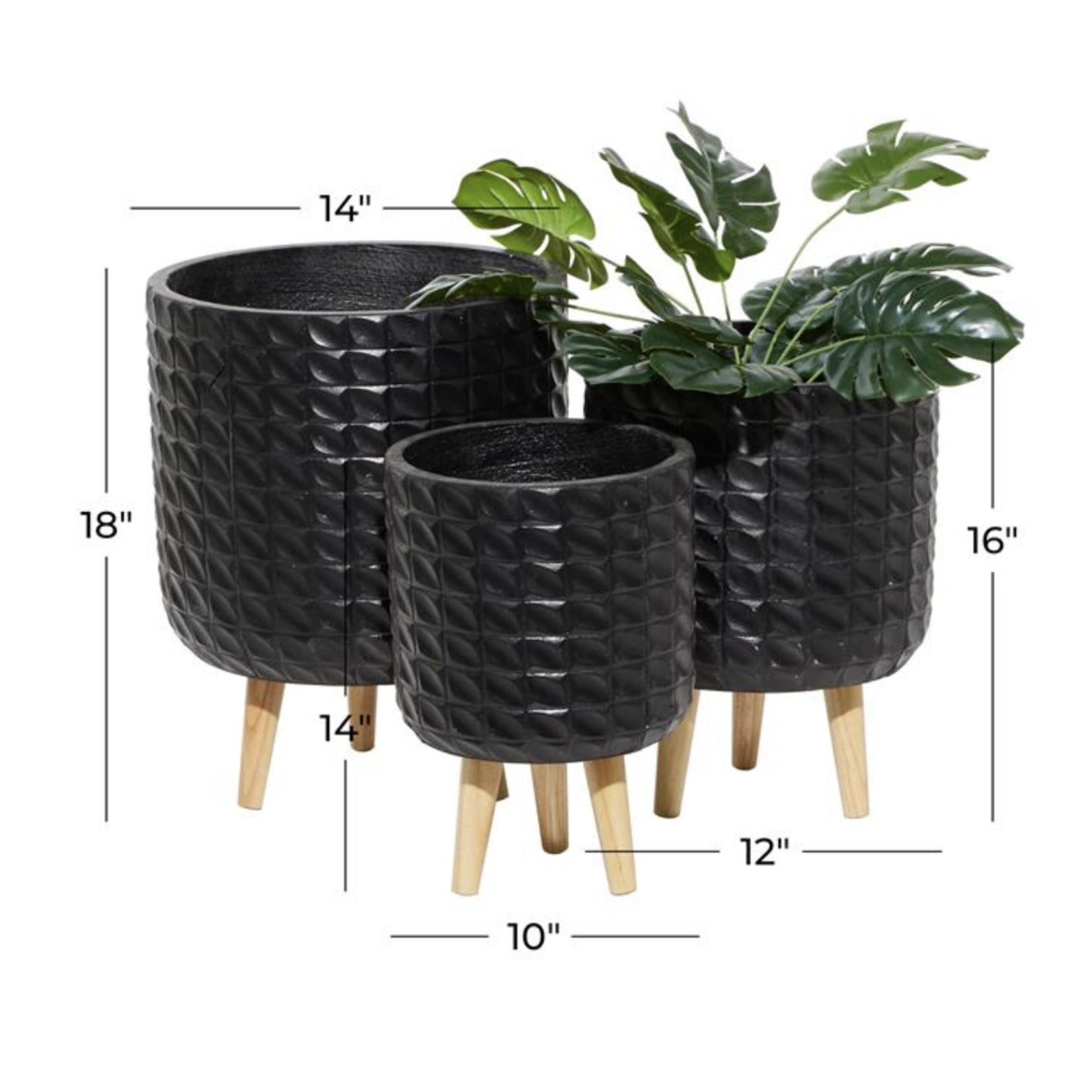 18”H X 14” LARGE  MAGNESIUM OXIDE INDOOR OUTDOOR PLANTER WITH WOOD LEGS (NOT WATER TIGHT)