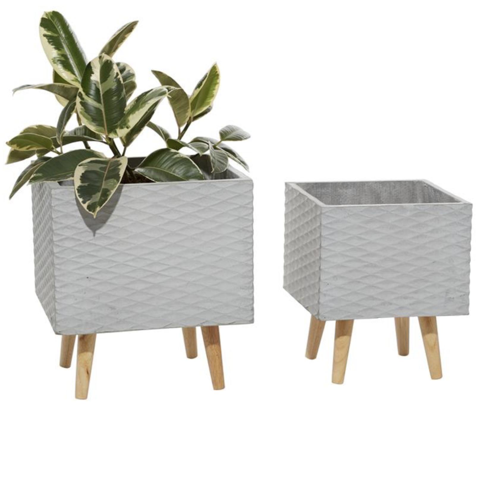 50% off was $22 now $11.5. 3”H X 11” X 11” SMALL SQUARE GREY CERAMIC CONTEMPORARY PLANTER WITH WOOD STAND (NOT WATER TIGHT)