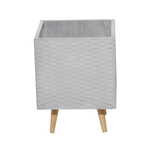 15”H X 14” X 14” LARGE SQUARE GREY CERAMIC CONTEMPORARY PLANTER WITH WOOD STAND (NOT WATER TIGHT)