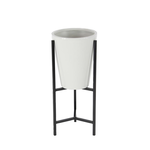23”H X 10” SMALL GLOSSY WHITE TAPERED MODERN METAL PLANTER WITH METAL STAND (NOT WATER TIGHT)