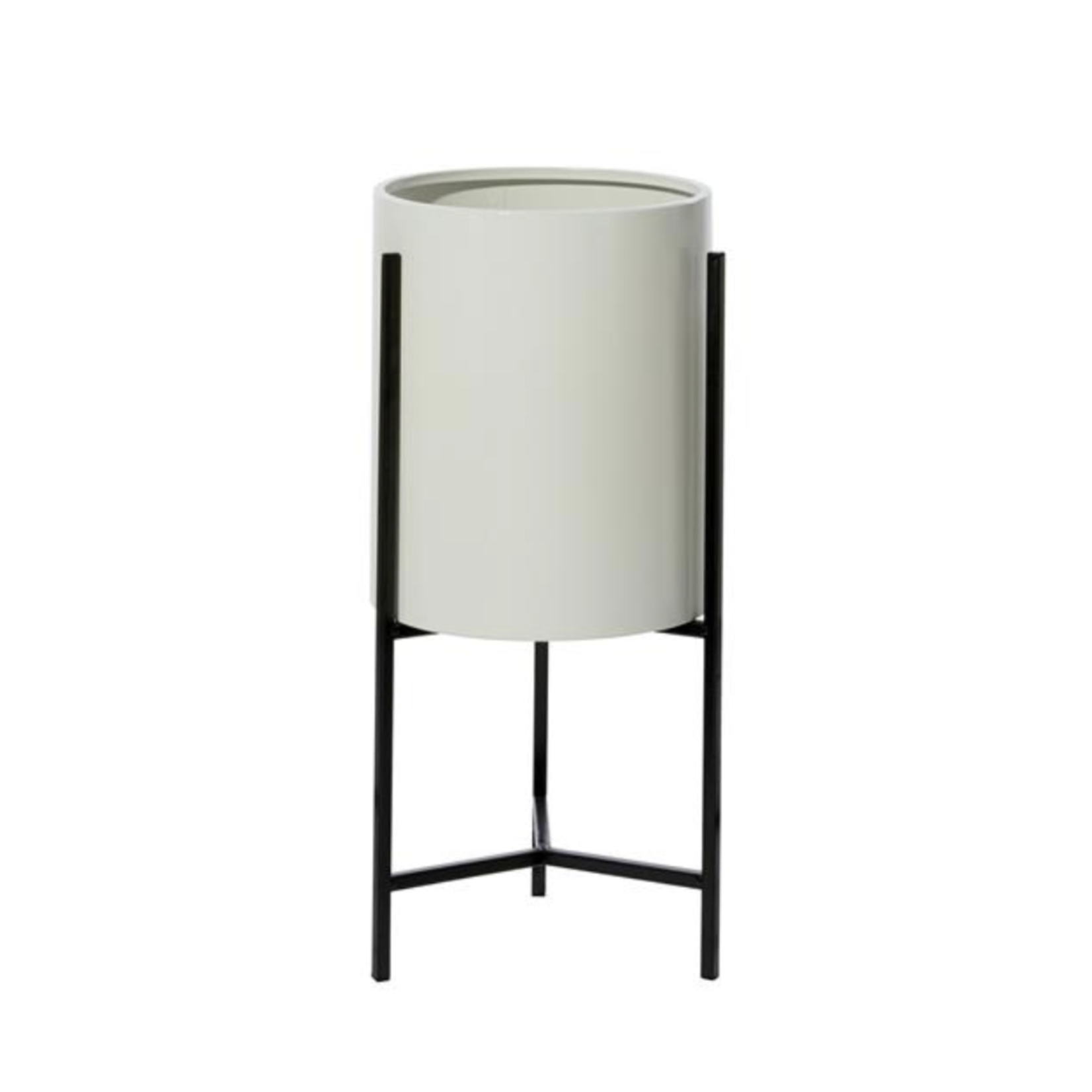 23”H X 10” SMALL GLOSSY CREAM METAL MODERN PLANTER WITH METAL STAND (NOT WATER TIGHT)