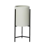 25”H X 12” MEDIUM GLOSSY CREAM METAL MODERN PLANTER WITH METAL STAND (NOT WATER TIGHT)