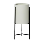 27”H X 15” LARGE GLOSSY CREAM METAL MODERN PLANTER WITH METAL STAND (NOT WATER TIGHT)