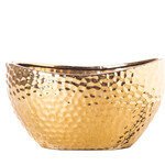 5.5”H X 5.75”W X 10” GOLD METALLIC Ceramic Oval Vase with Bended Rim Mouth and Pressed Pattern Design