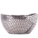 5.5”H X 5.75”W X 10” SILVER METALLIC Ceramic Oval Vase with Bended Rim Mouth and Pressed Pattern Design