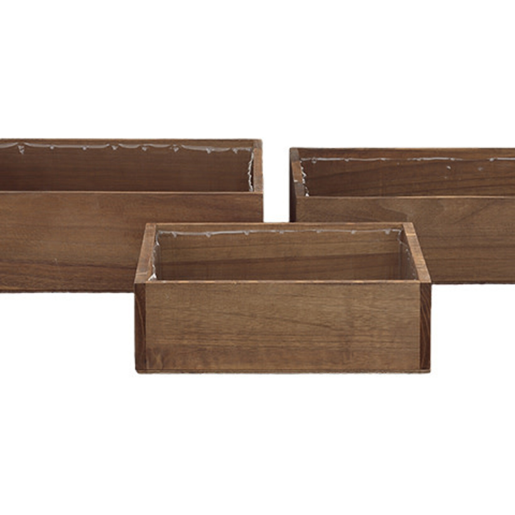 5.5”H X 18” X 18” NATURAL WOOD LOW SQUARE PLANTER (PRICE PER EACH, BOX HAS ASSORTED SIZED)