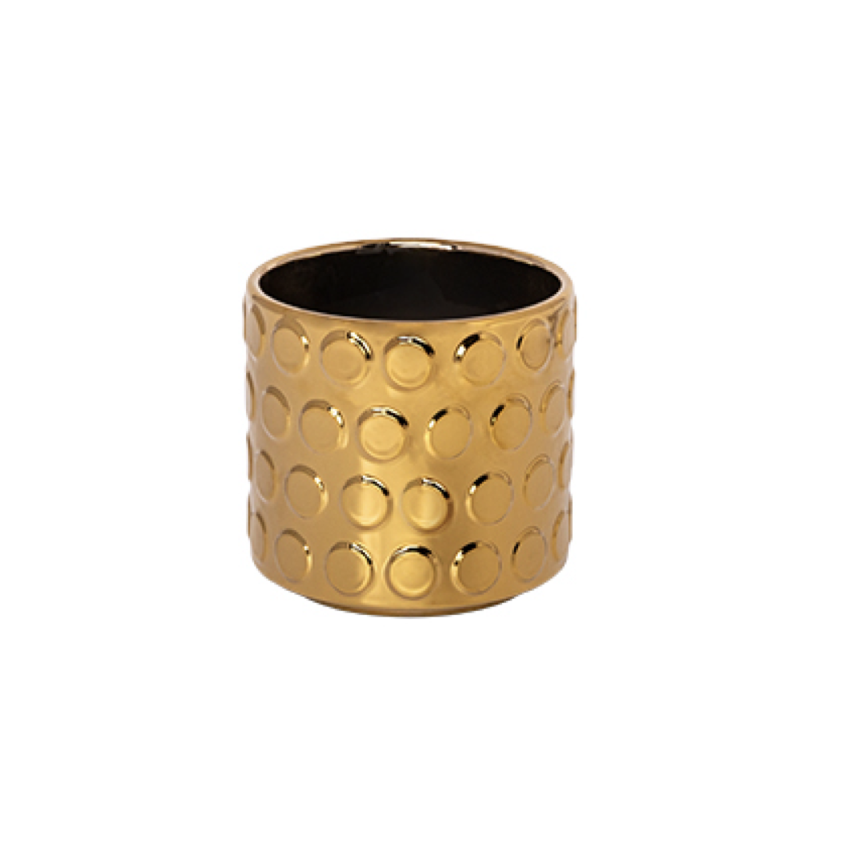 6.5”H X 6” GOLD Ceramic Round Planter with Bubble Line Pattern Design