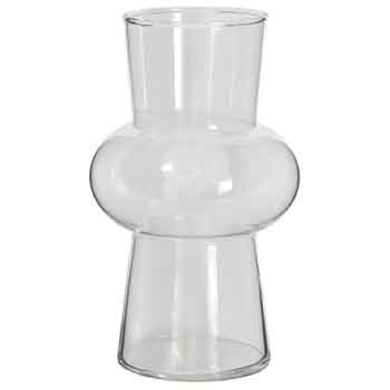 8”H X 4.25” CLEAR GLASS LANTERN DORA VASE