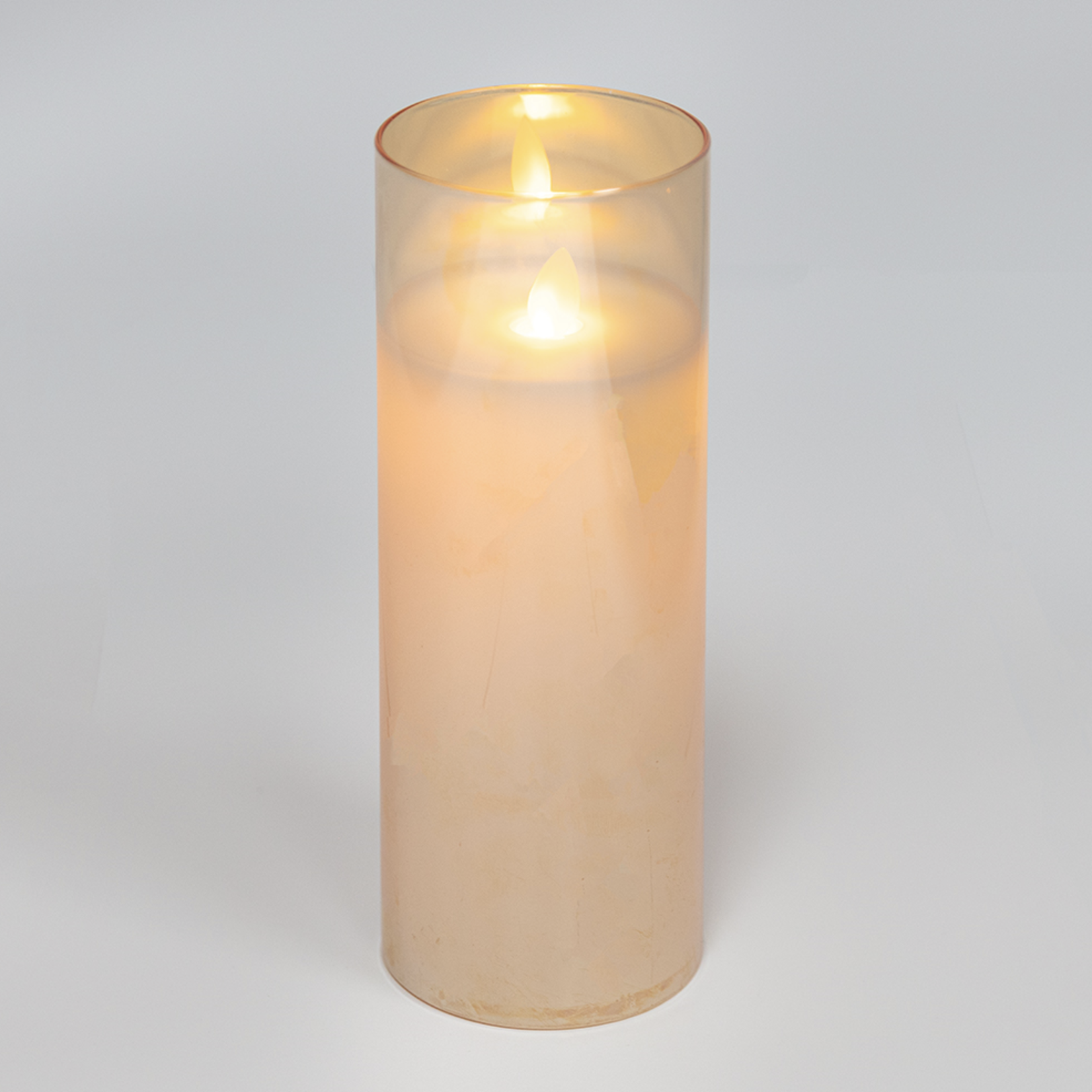 8”H X 3” AMBER LED GLASS CANDLE
