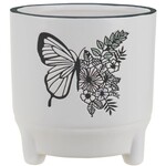 4.75" x 5.25" WHITE ROUND CERAMIC BUTTERFLY PLANTER