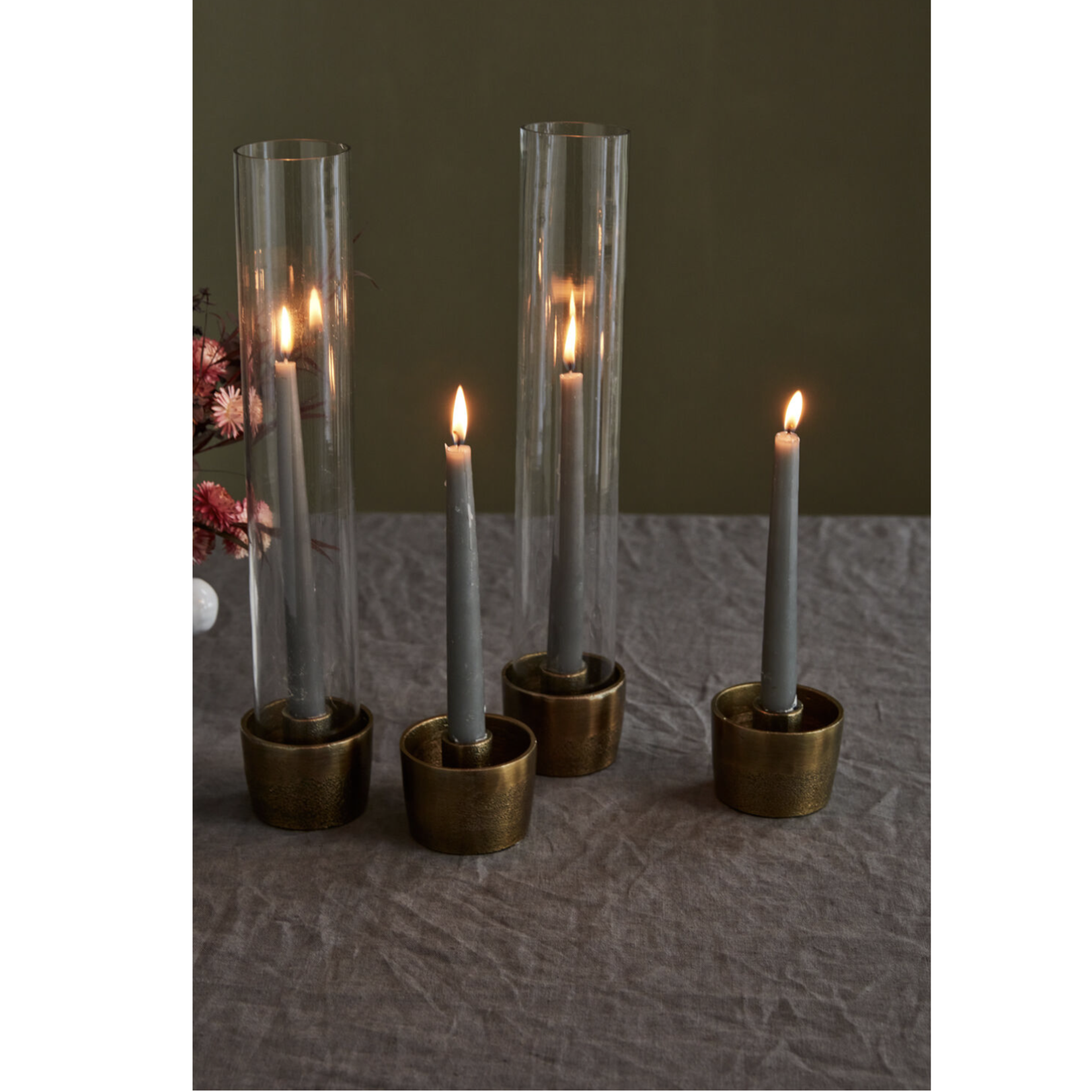 2”H X 2.75” ANTIQUE GOLD METAL HARMONY CANDLEHOLDER - SET OF 4 (CHIMNEY NOT INCLUDED)