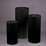 BLACK SPANDEX CYLINDER STAND COVER, SET OF 3. COVERS 36”H X 12”, 30”H X 14”, 24”H X 12” (COLUMNS SOLD SEPARATE)