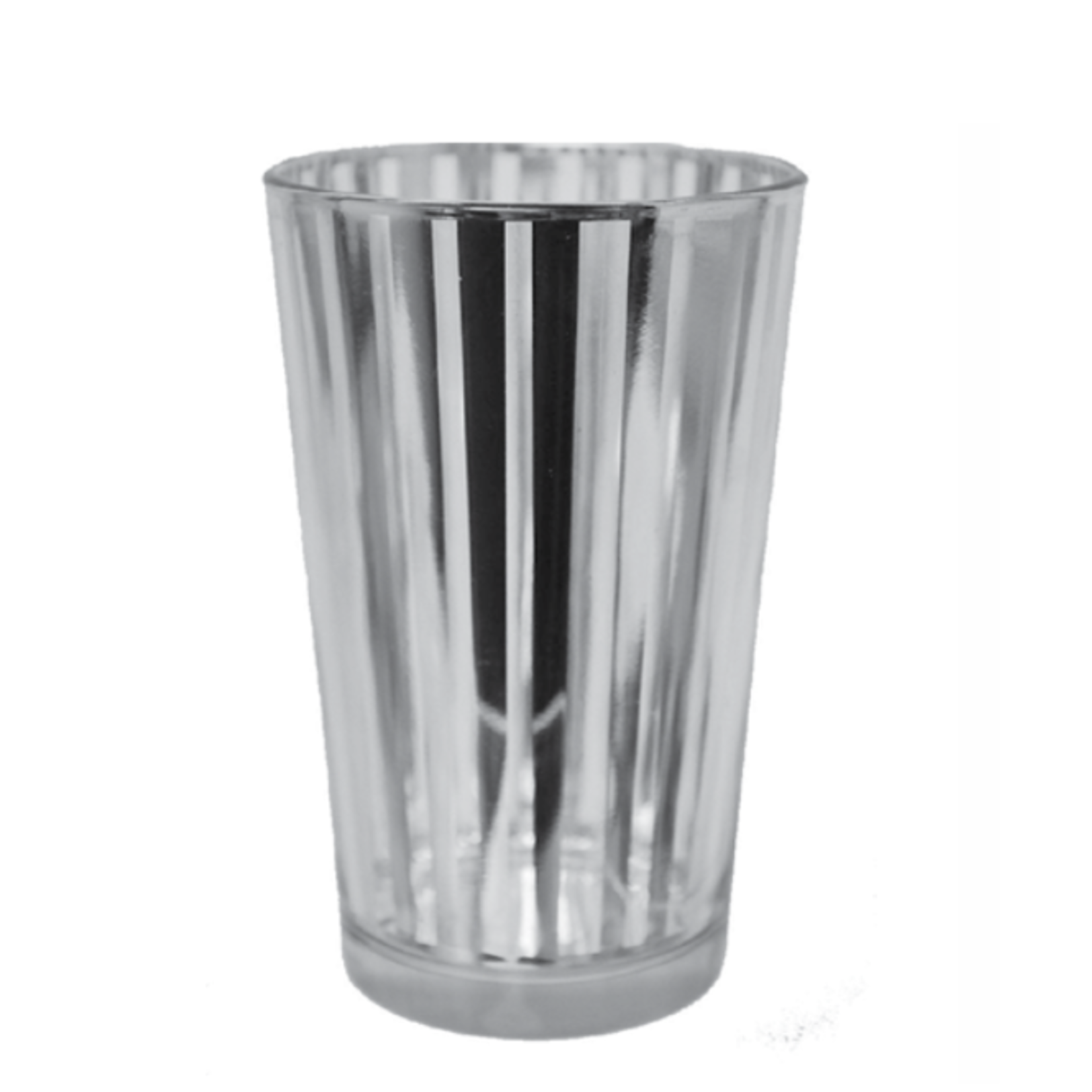 75% off was $4.99 now $1.25.  4”H X X 2.75” SILVER PARTY STRIPE VOTIVES