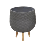 15”h x 14.5” LARGE DARK GREY POLYSTONE CONTEMPORARY PLANTER WITH WOOD STAND (NOT WATER TIGHT)