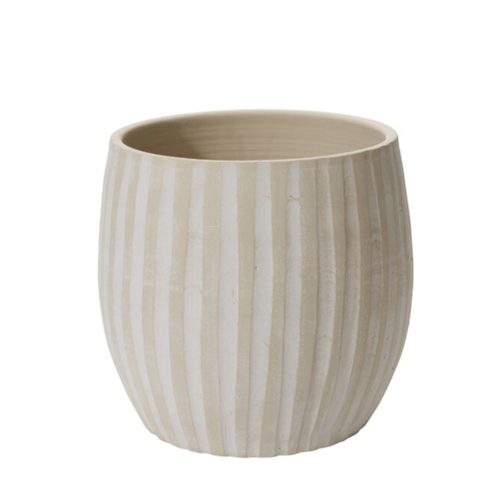 14”H X 14.25” TAN CERAMIC ARID POT/VASE
