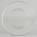 13" ROUND CLEAR CHARGER PLATE WITH SILVER EDGE PLASTIC