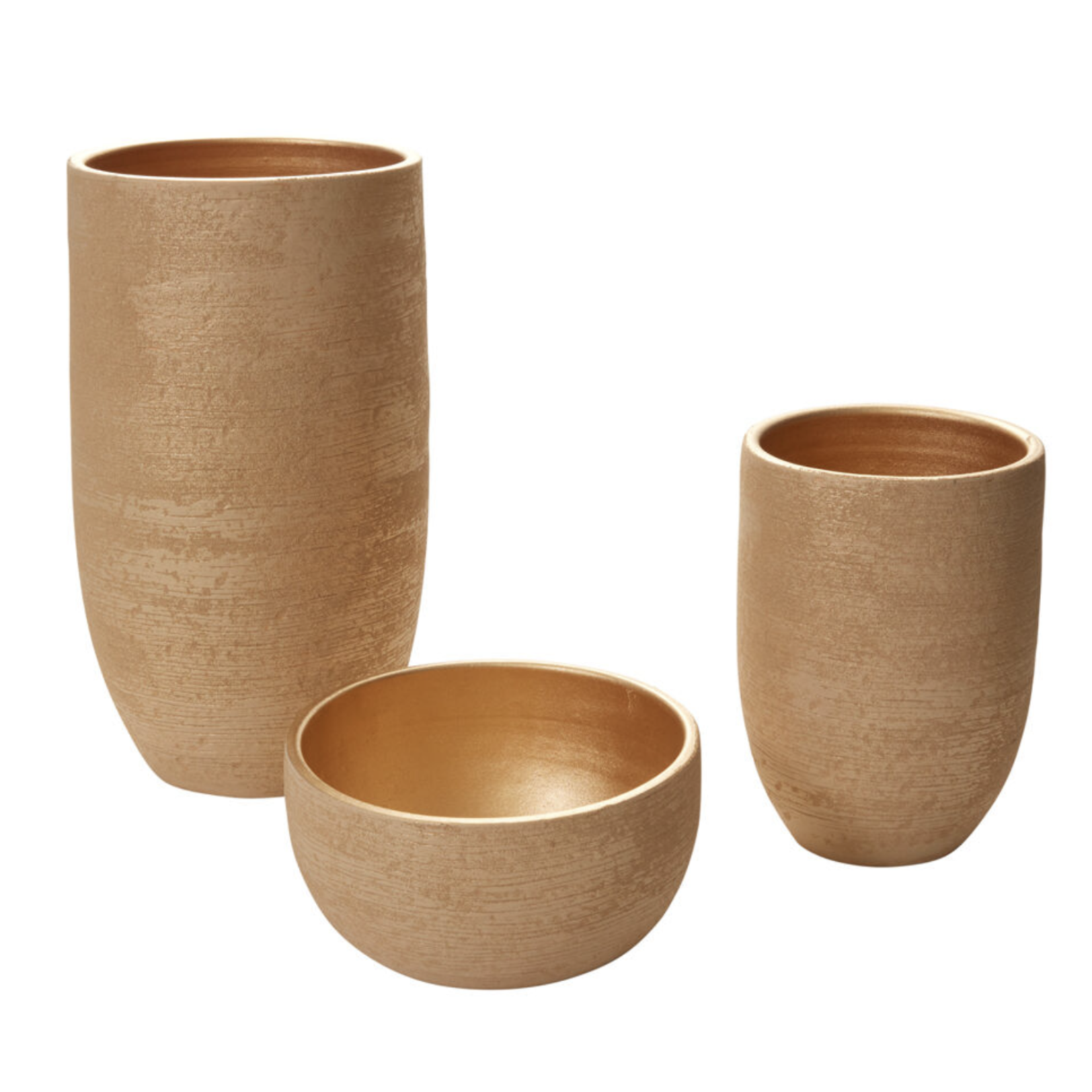 4.5”H X 9” CHAMPAGNE GOLD CERAMIC MICA BOWL VASE