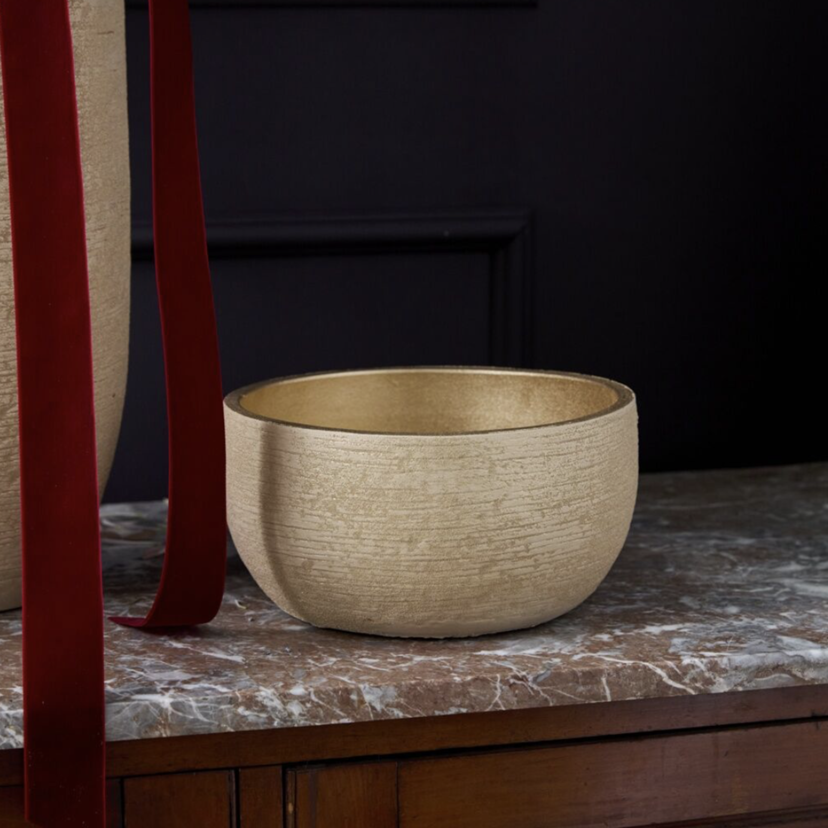 4.5”H X 9” CHAMPAGNE GOLD CERAMIC MICA BOWL VASE