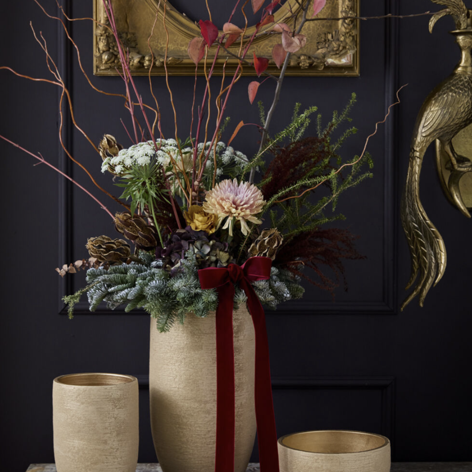 4.5”H X 9” CHAMPAGNE GOLD CERAMIC MICA BOWL VASE