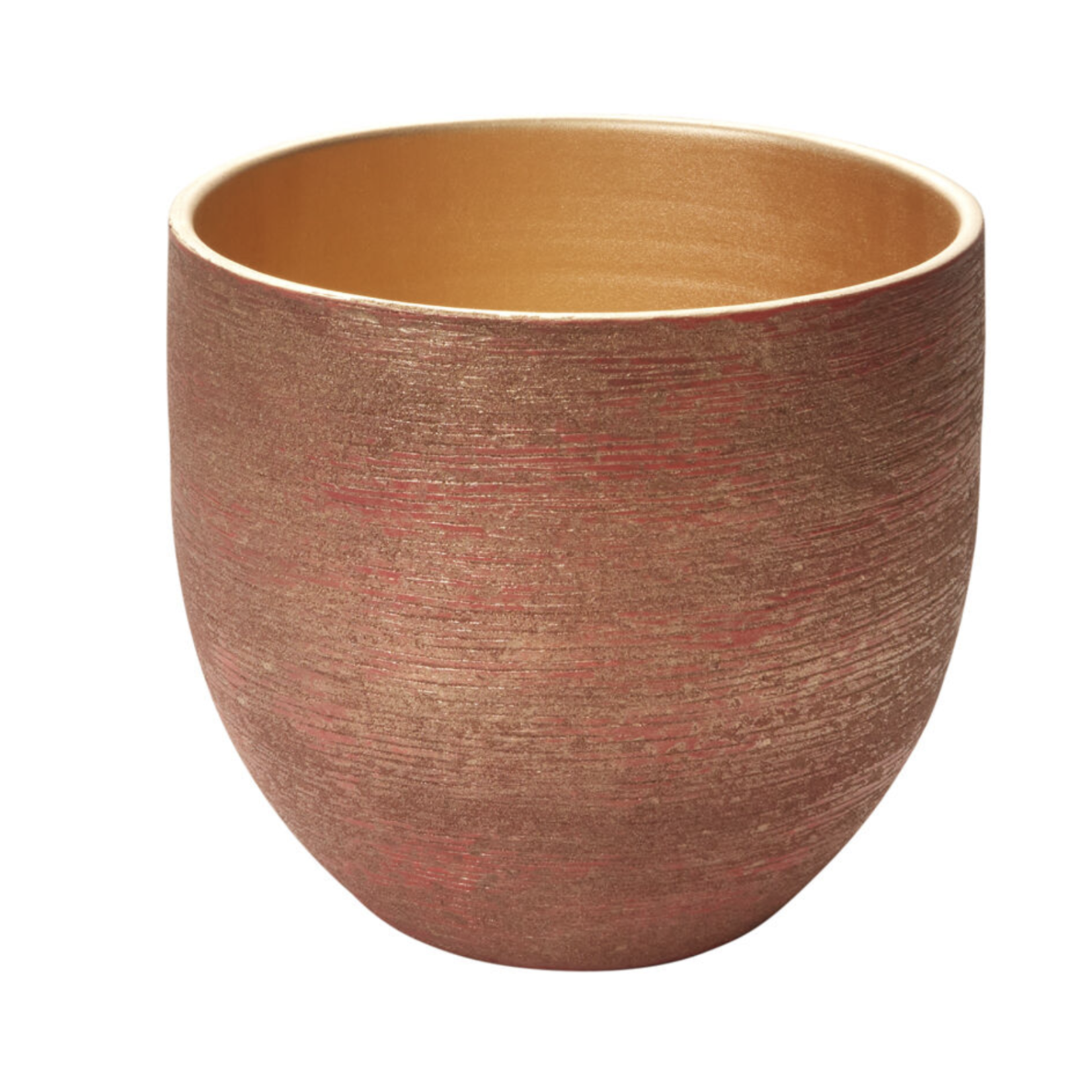 10.5”H X 11.5” REDISH GOLD CERAMIC PIGMENT POT VASE