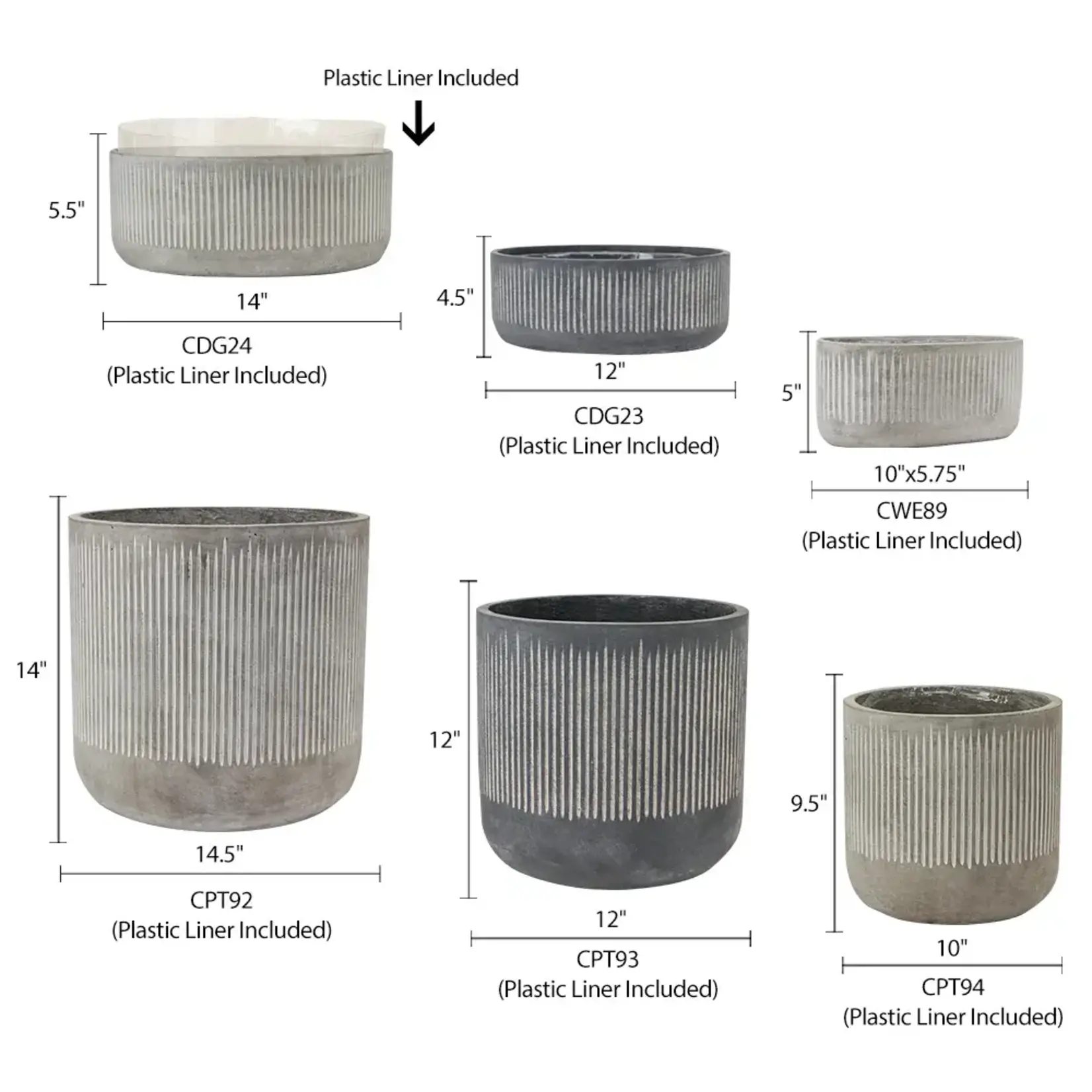 5.5”H X 14” WHITE CERAMIC FLUTED RIBBED PLANTER VASE
