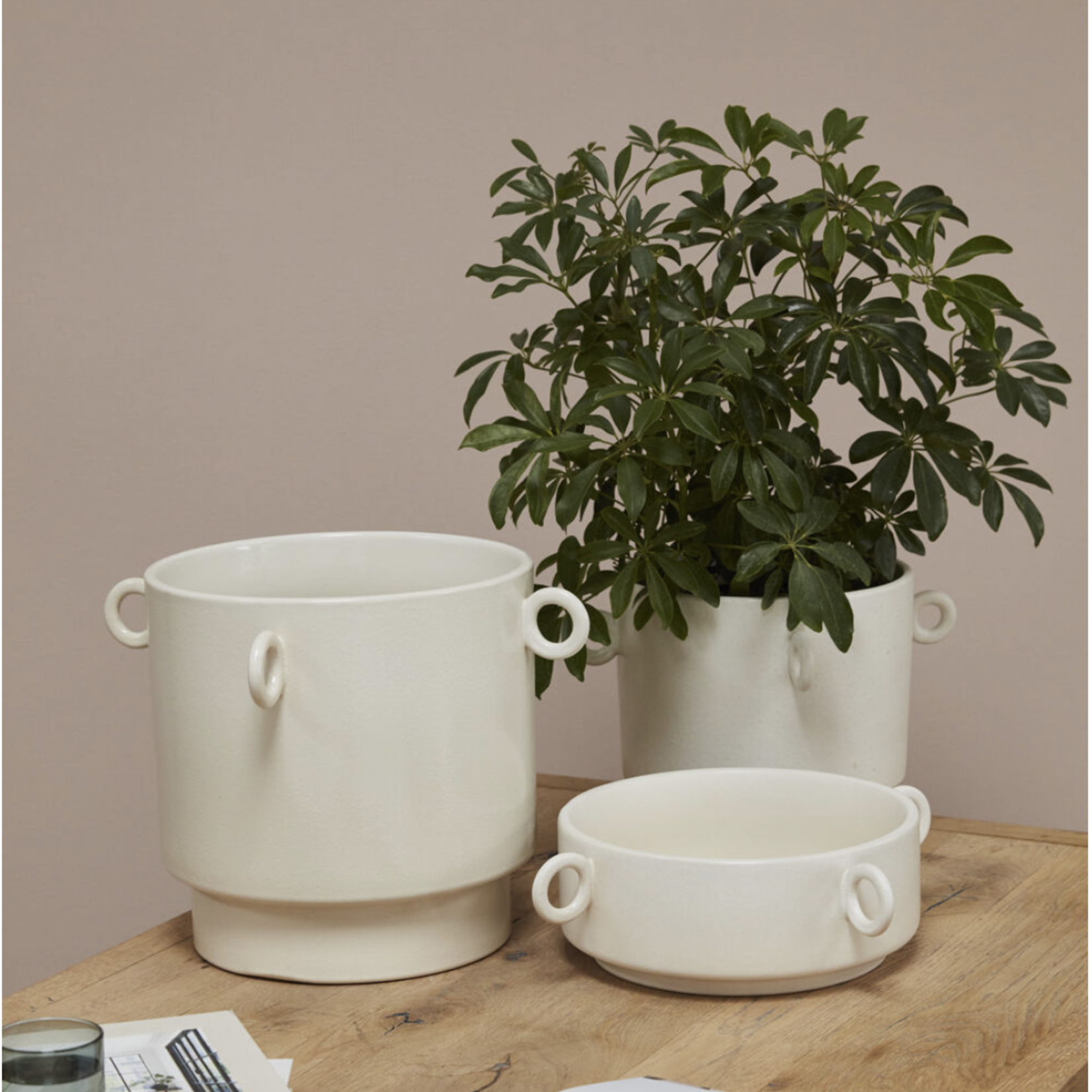 14”h x 18.5” OFF WHITE CERAMIC YAZU COLLECTION POT