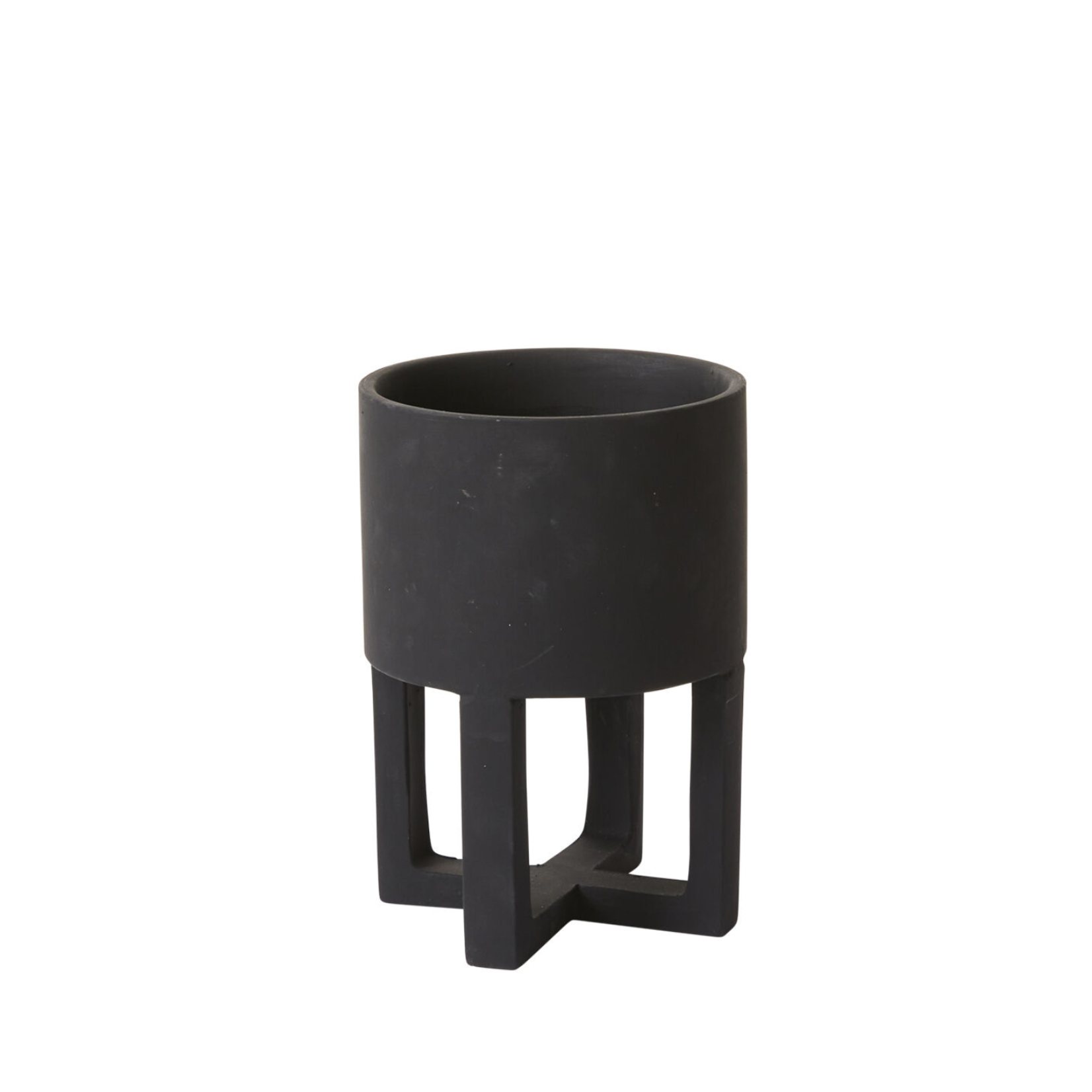 8.25”H X 5.25” BLACK CERAMIC SANTURCE FOOTED POT
