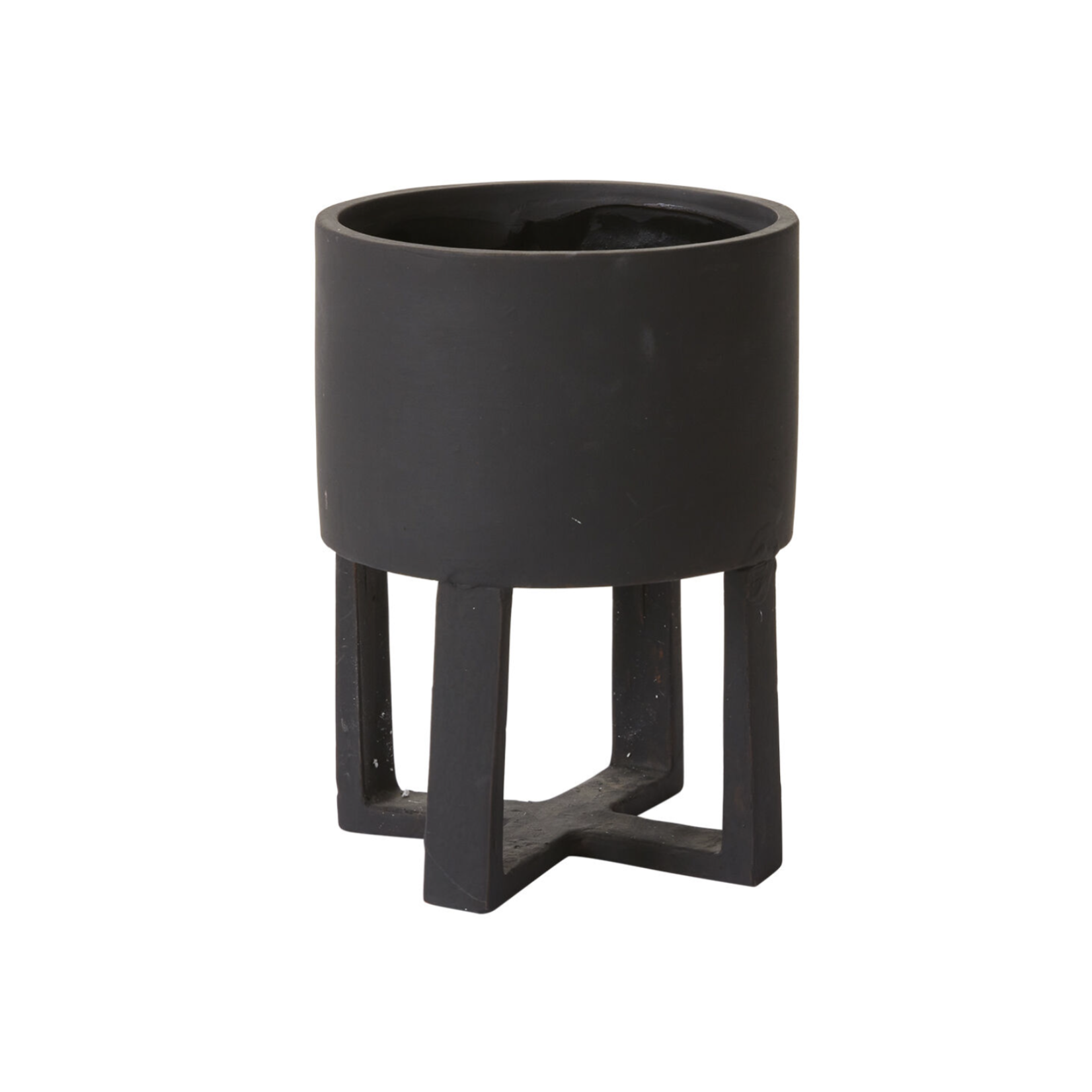 10”H X 7” BLACK CERAMIC SANTURCE FOOTED POT
