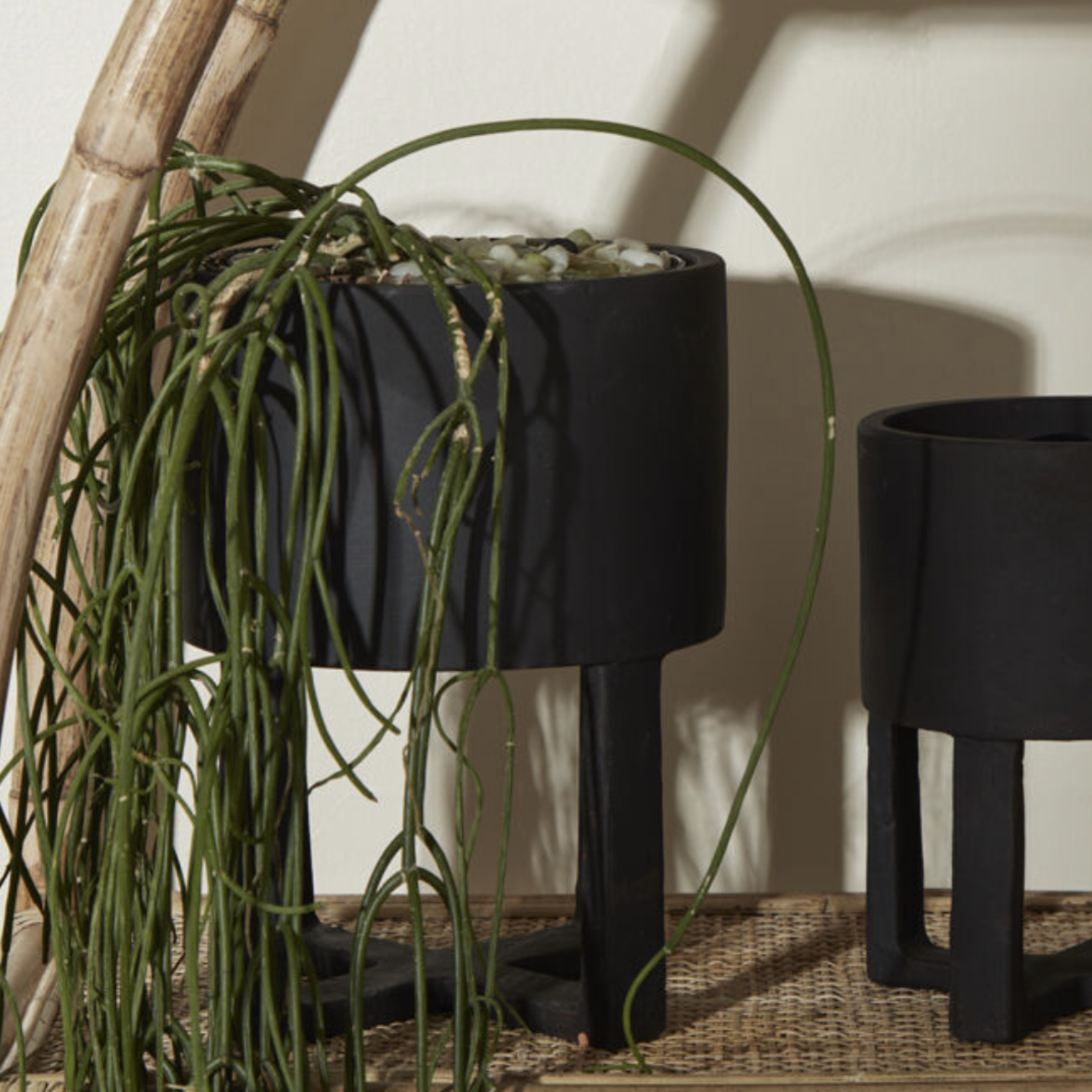 10”H X 7” BLACK CERAMIC SANTURCE FOOTED POT