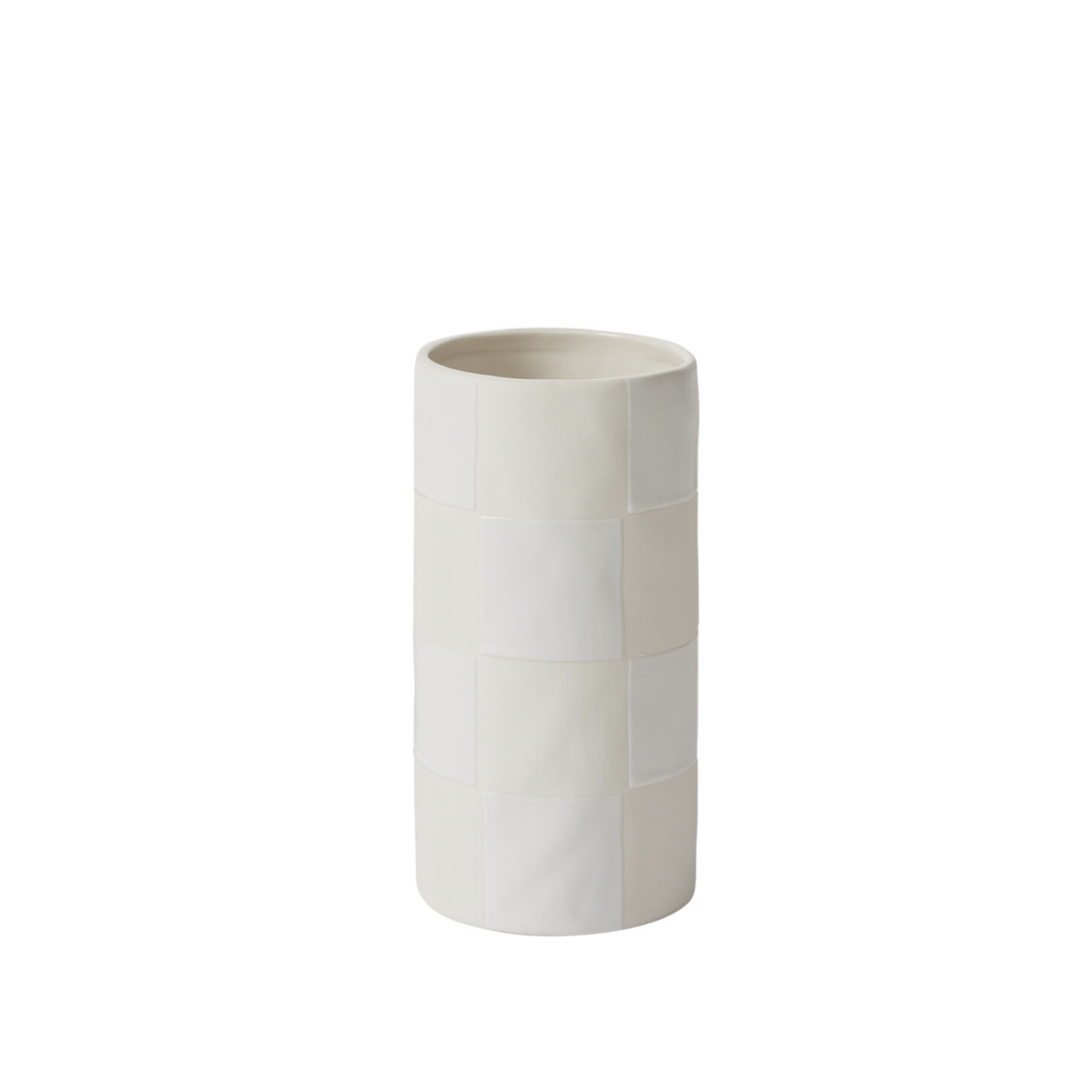 8”H X 4” OFF-WHITE CERAMIC CHECKERBOARD VASE. 50% off was  $17 now $8.50