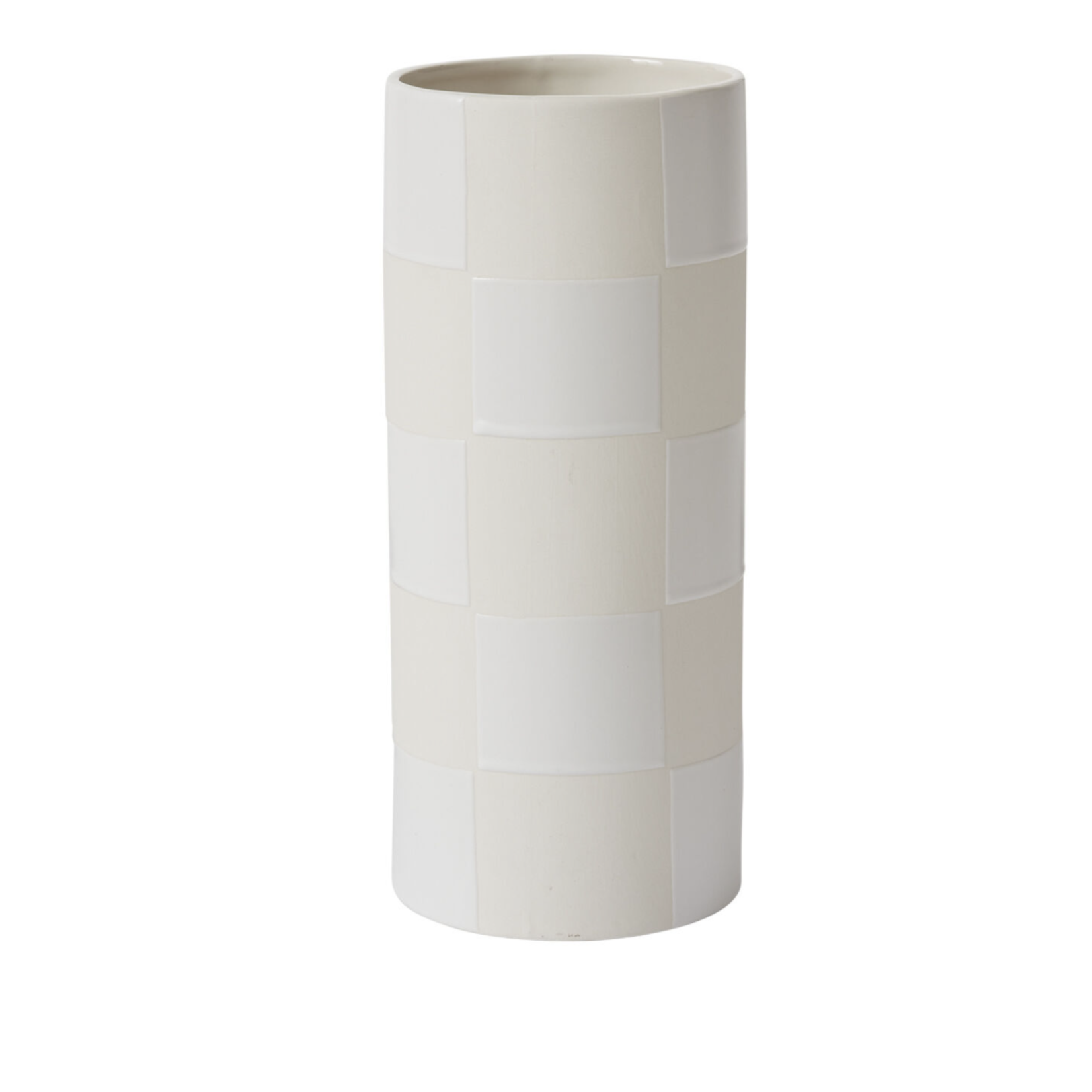 12”H X 4” OFF-WHITE CERAMIC CHECKERBOARD VASE