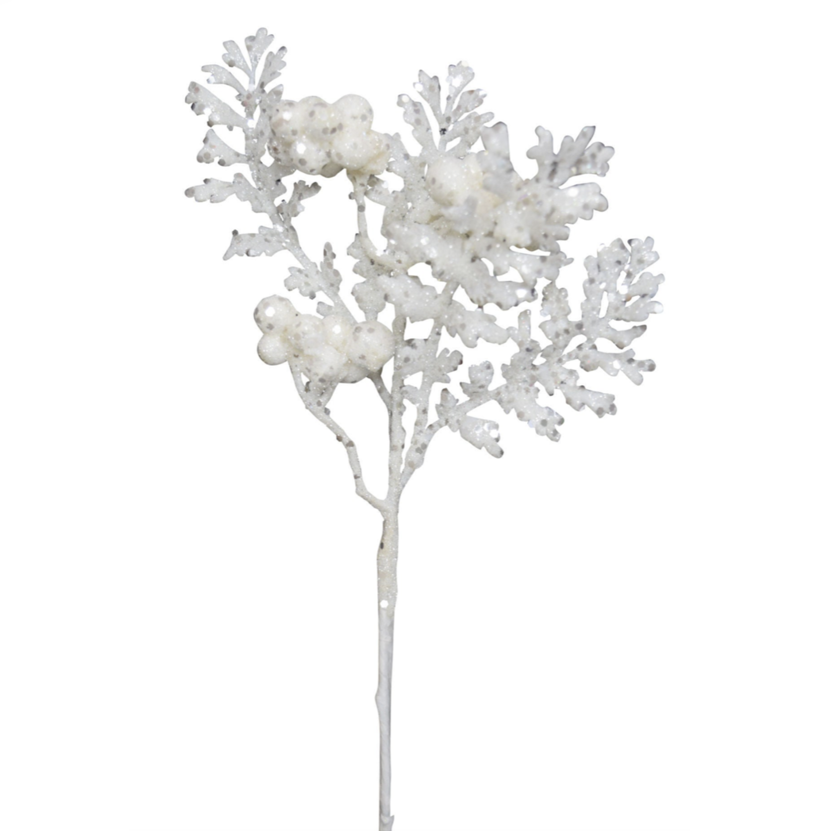 9”H WHITE GLITTER BERRY LEAF PICK